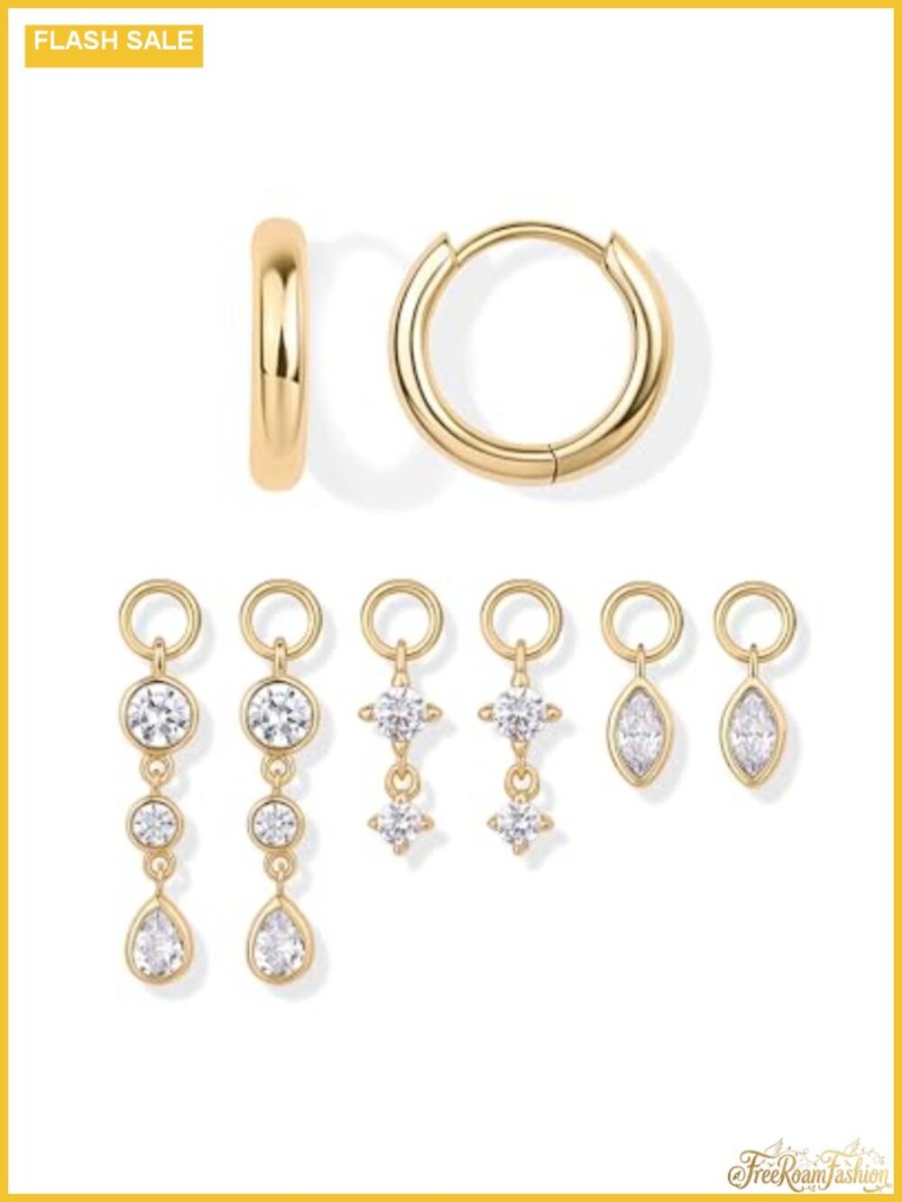 14K Gold Plated Huggie Hoop Earrings with Interchangeable Cubic Zirconia Charms